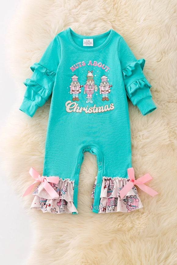 Nuts About Christmas Aqua Ruffle Romper