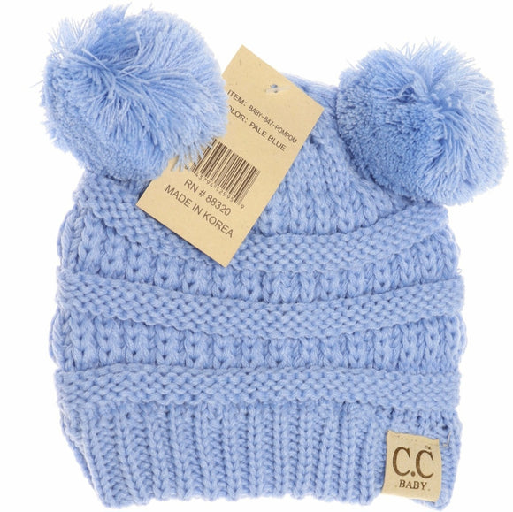 Baby Solid Double Pom Cc Beanie