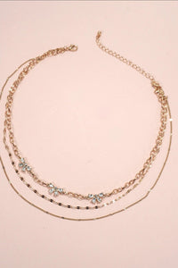 Multi Layer Rhinestone Bow Station Necklace