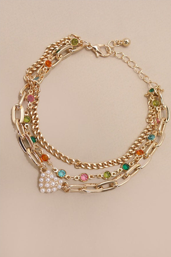 Pearl Heart Multi Stone Multi Layer Bracelet