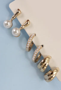 Pearl Interwined Earring Huggie Trio Earrings