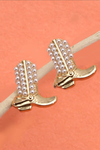 Western Boot Pearl Stud Earrings