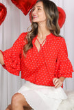 Lena Tiered Ruffle Detail Tie Neck Heart Blouse Top