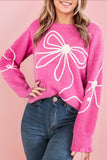 Bow Pattern Long Sleeve Crew Neck Knit Sweater