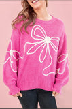 Bow Pattern Long Sleeve Crew Neck Knit Sweater