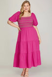 Abigail Smock Tiered Midi Dress