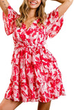 Flutter Sleeve Front Wrap Detail Floral Dress