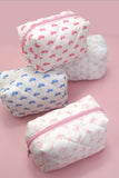 Quilted Cotton Bow Cosmetic Pouch Bag