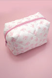 Quilted Cotton Bow Cosmetic Pouch Bag