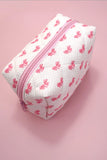 Quilted Cotton Bow Cosmetic Pouch Bag