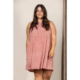 PEACH DITSY FLORAL SLEEVELESS  MINI DRESS