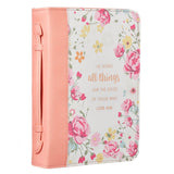 He Works All Things for Good Floral Faux Leather Bible Cover