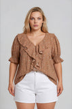 Plus Floral Ruffled V Neck 1/2 Sleeve Blouse