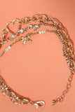 MULTI LAYER BOW HEART STATION RHINESTONE BRACELET