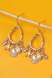 TEARDROP DANGLE CHARM EARRINGS-SHELL STAR  FISH