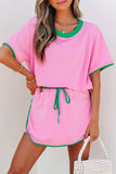 Colorblock Drop Shoulder T Shirt & Skort Set