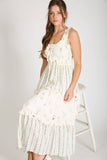 FLORAL COLORBLOCK RUFFLED TIERED MIDI DRESS