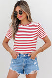 Stripe Scalloped Trim Round Neck T Shirt