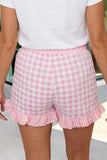 Gingham Print Ruffled Hem Drawstring Shorts