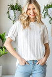 Eyelet Lace Puff Sleeves Mock Neck Blouse