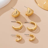 Vintage Gold Shell & Ribbon Hoop Trio Earrings