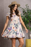 TAUPE TROPICAL BUTTERFLY SLEEVES MINI DRESS
