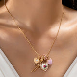 Multi Charm Porcelain Bow Ball Chain Necklace