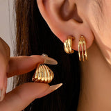 Vintage Gold Shell & Ribbon Hoop Trio Earrings