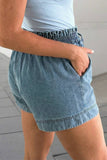 Smocked Elastic Waist Denim Shorts