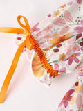 Thanksgiving Pumpkin Embroidery Smack Floral Baby Girl Dress