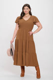 PLUS FLUTTER SLEEVE MIDI DRESS
