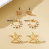 Nautical Shell Starfish Pearl Trio Earring Set