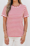 Stripe Scalloped Trim Round Neck T Shirt