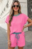 Ribbed Contrast Trim 2pcs Shorts Set