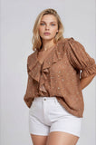 Plus Floral Ruffled V Neck 1/2 Sleeve Blouse
