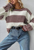 Striped Patchwork Drop Shoulder Loose Sweater