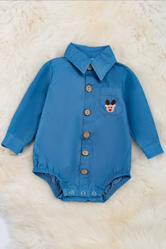 Reindeer Embroidered Onesie with Snaps