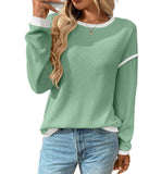 Colorblock Crewneck Knit Look Long Sleeve Pullover Top