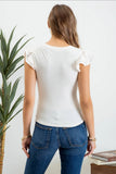 Solid Ruffle Flutter Sleeve Knit Top