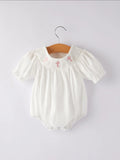 White Smocked Cross Girls Romper