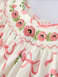 Spring Floral Smocking Embroidery Bow Dress