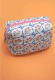 Quilted Cotton Bow Cosmetic Pouch Bag