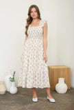 Jane Floral Tile Pattern Smocked Midi Dress