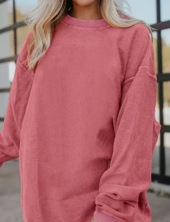 Strawberry Ribbed Corded Oversized Sweatshirt