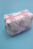 Quilted Cotton Bow Cosmetic Pouch Bag