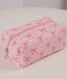 Quilted Cotton Bow Cosmetic Pouch Bag
