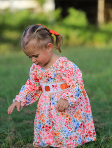 Pumpkin Bow Smock Embroidered Floral Dress