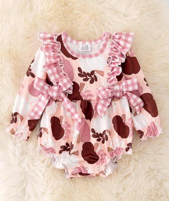 Pumpkin Printed Baby Onesie with Gingham Trim