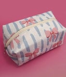 Quilted Cotton Bow Cosmetic Pouch Bag