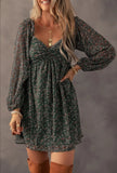 Green Floral Print Sweetheart Neck Shirred Back Mini Dress
